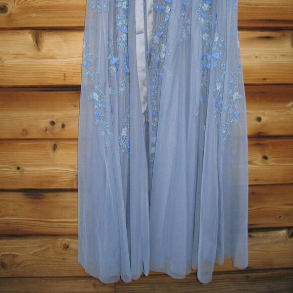 MAC DUGGAL 14521 Blue Floral Embellished Short Sleeve Mesh Gown Dress - Picture 10 of 14